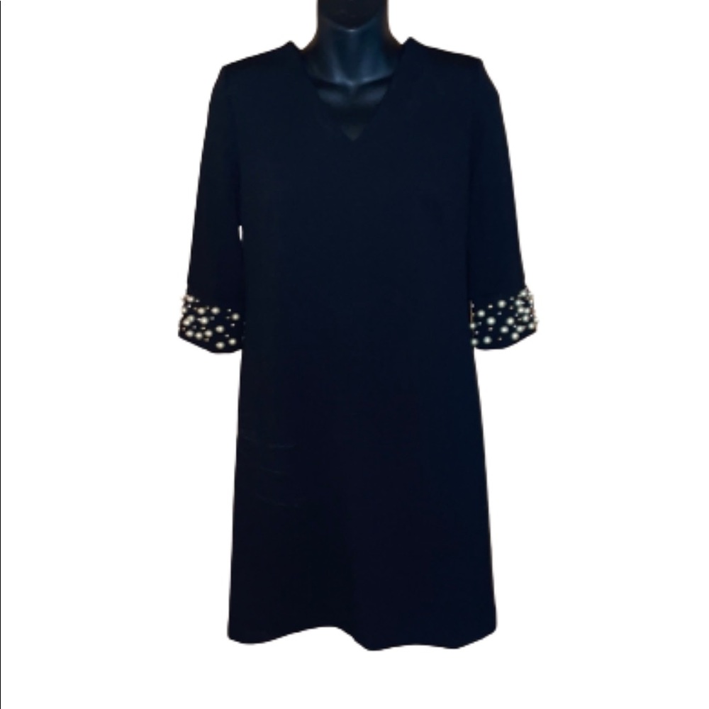 Calvin Klein black midi dress with pearl accents EUC size 4P